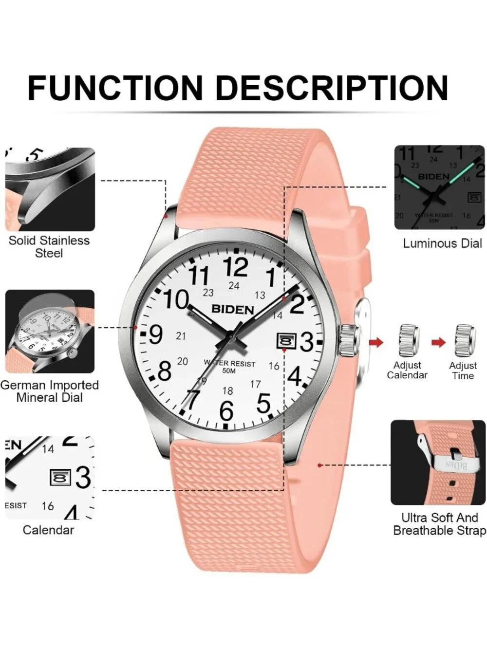 Men Pink White Analog Quartz Unisex Medical Professionals Waterproof Nurse Watch